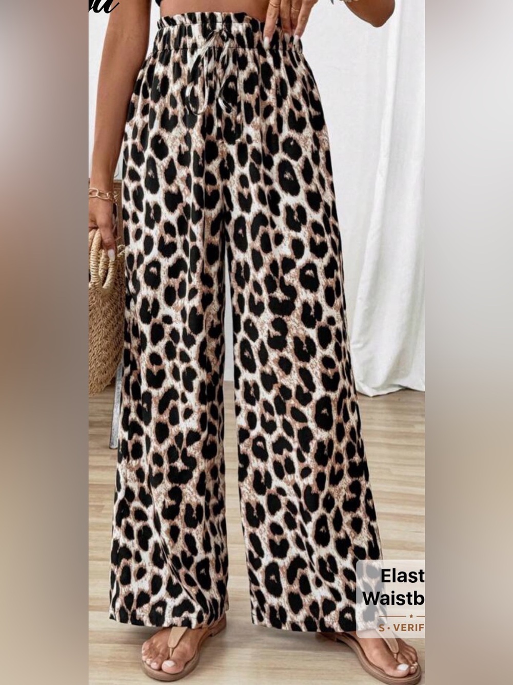 Leopard Print Wide-Leg Pants - Black & Brown